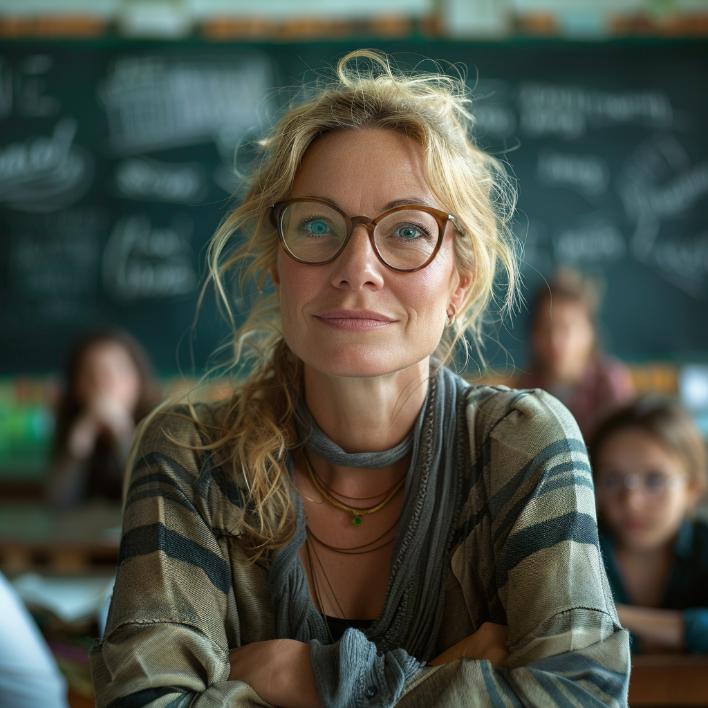 A female teacher with a serious expression on her face | Source: Midjourney