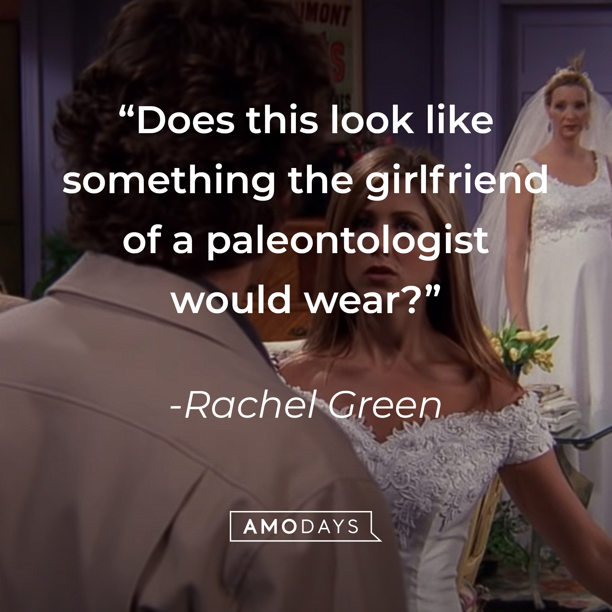 Rachel Green's quote: "Does this look like something the girlfriend of a paleontologist would wear?" | Source: youtube.com/warnerbrostv