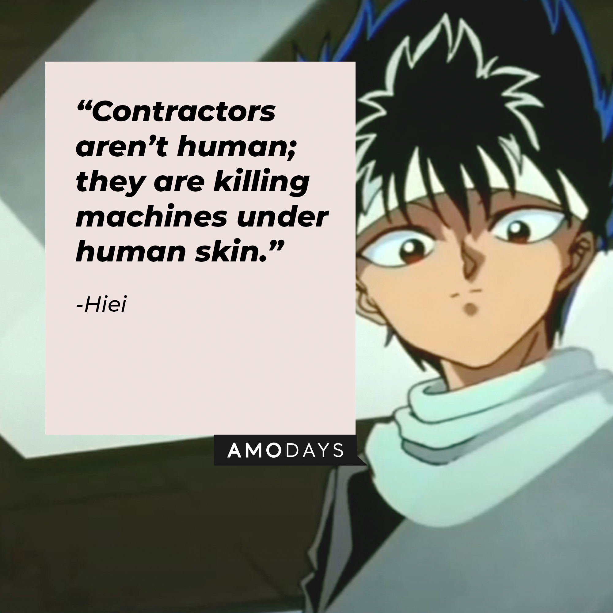 An animation of Hei with the quote, "Contractors aren’t human, they are killing machines under human skin.” | Source: facebook.com/watchyuyuhakusho