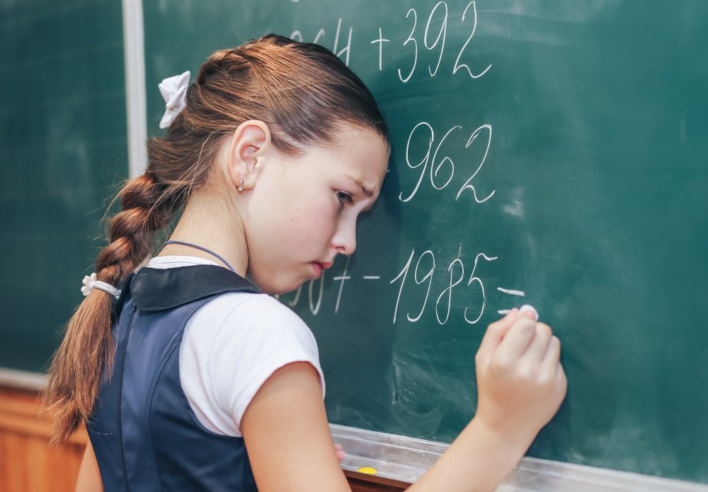Niña frente al pizarrón. | Foto: Shutterstock