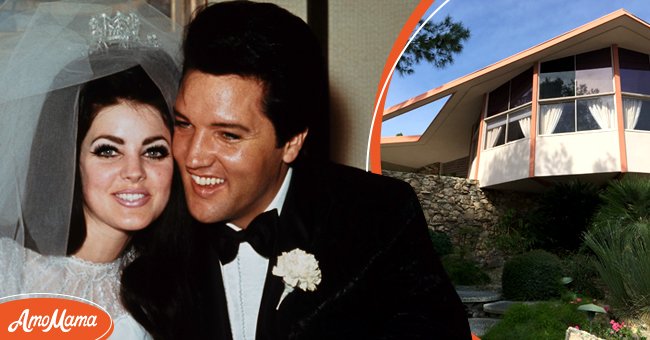  Elvis and Priscilla at their wedding in 1967 [left]. Elvis Presley home in Palm Springs, California on March 2, 2016 [right]| Photo: Getty Images