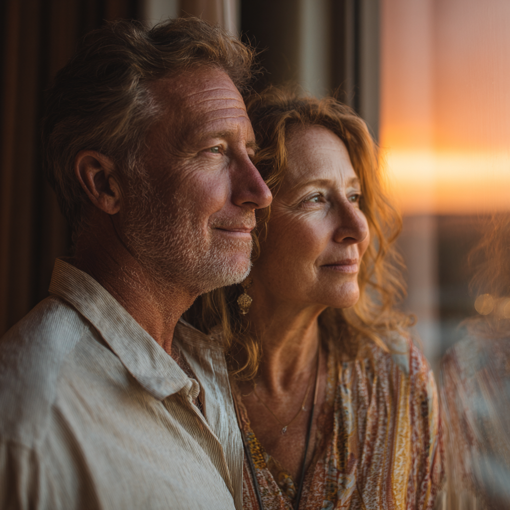 A happy couple looking at the sunrise | Source: Midjourney