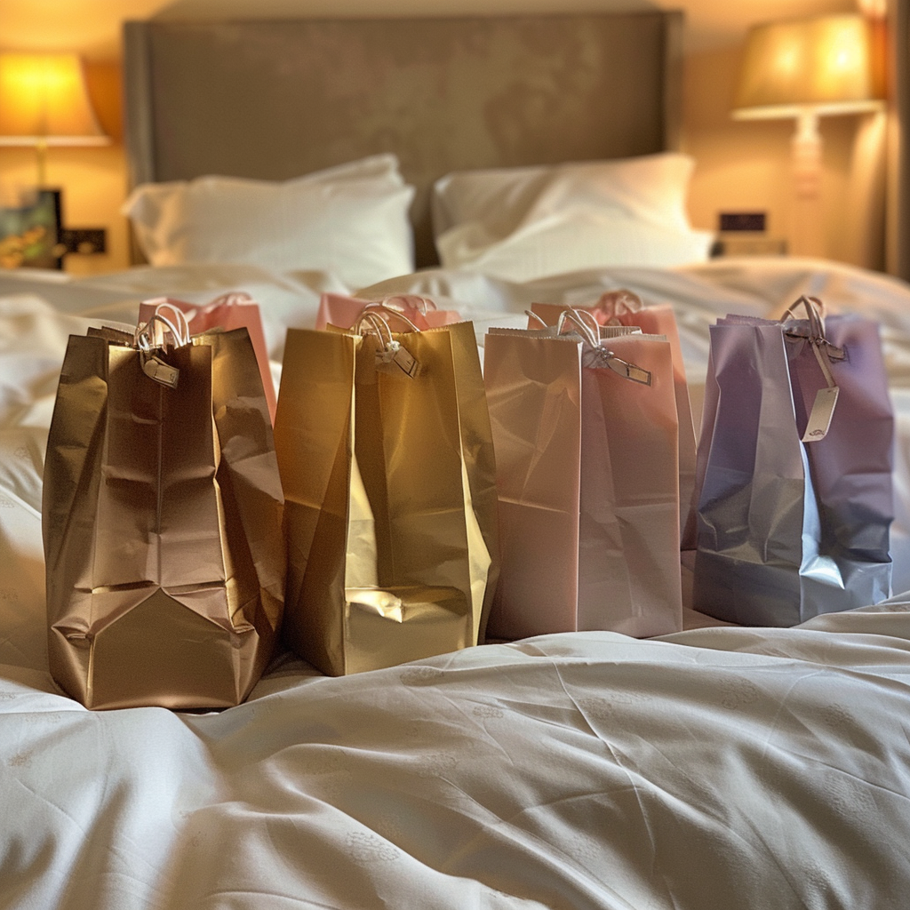 Giftbags on a bed | Source: Midjourney