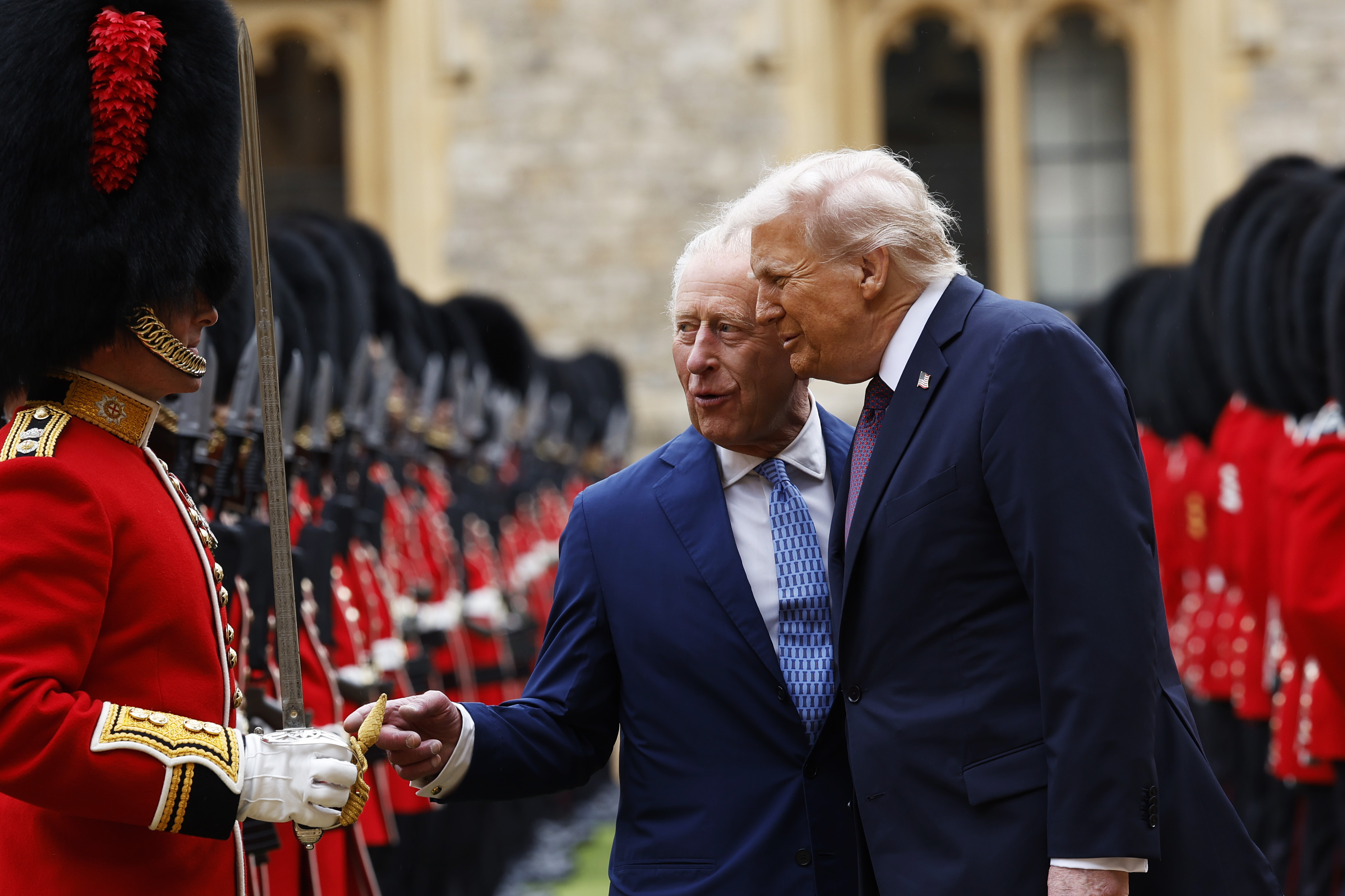 King Charles III and US President Donald Trump inspect the Guard of Honour at Windsor Castle on September 17, 2025, in Windsor, England | Source: Getty Images