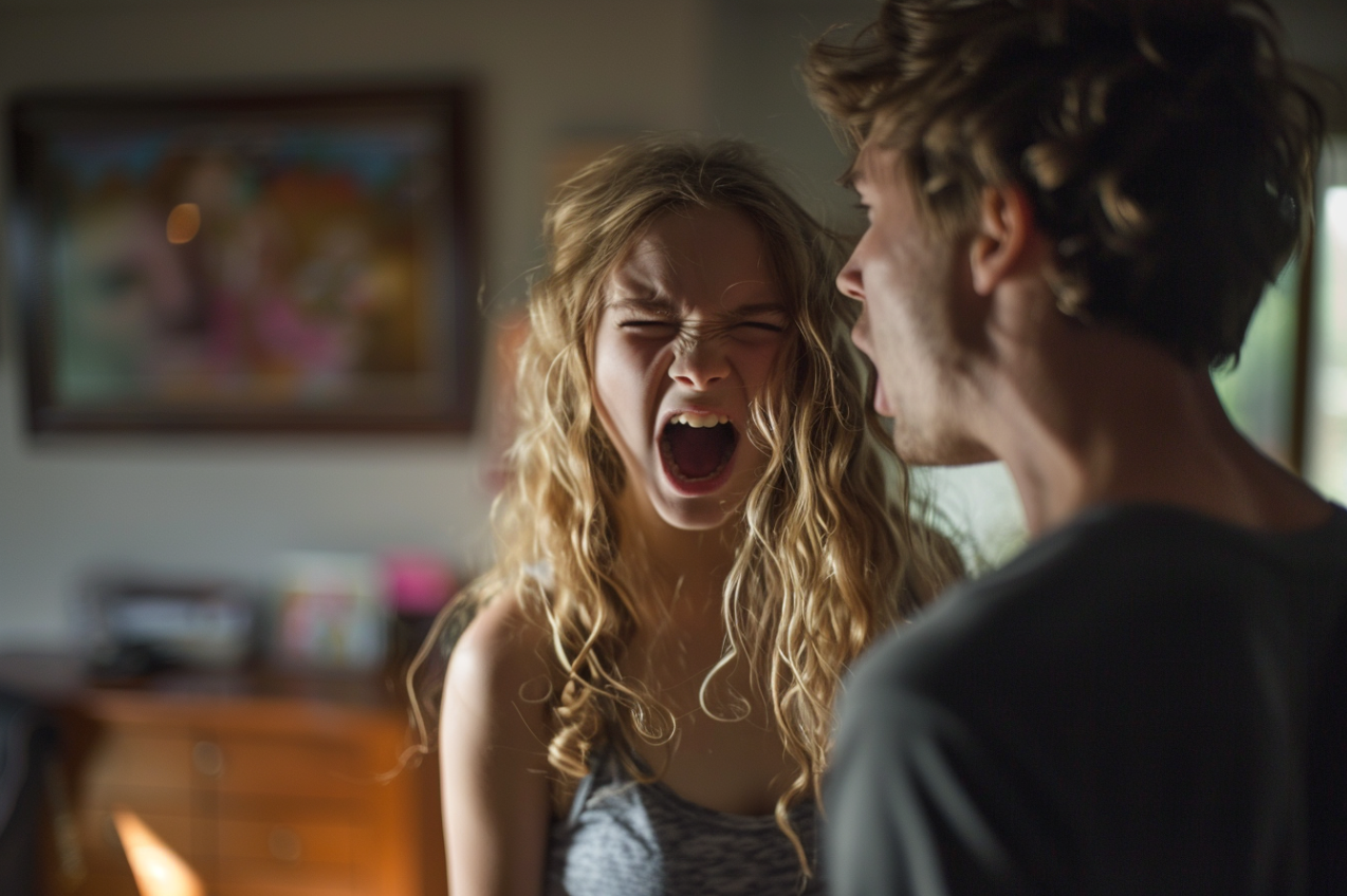 An emotional teen girl yelling at her father | Source: MidJourney