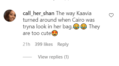 A fan's comment under Tia Mowry's post of her daughter Cairo and Gabrielle Union's daughter Kaavia. | Photo: Instagram/@tiamowry