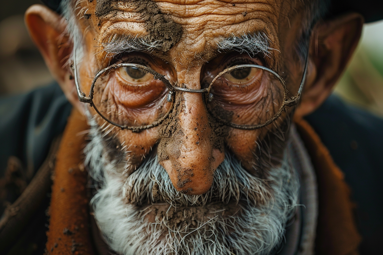 An older man covered in mud | Source: Midjourney