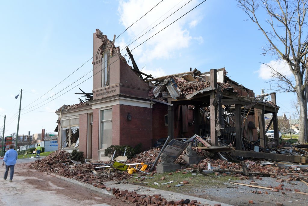 A building damaged by the tornado in the Germantown on March 03, 2020 in Nashville, Tennessee | Jason Kempin/Getty Images