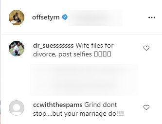 Fans' comments on Cardi B and Offset's divorce in September 2020| Photo: Instagram/offsetyrn
