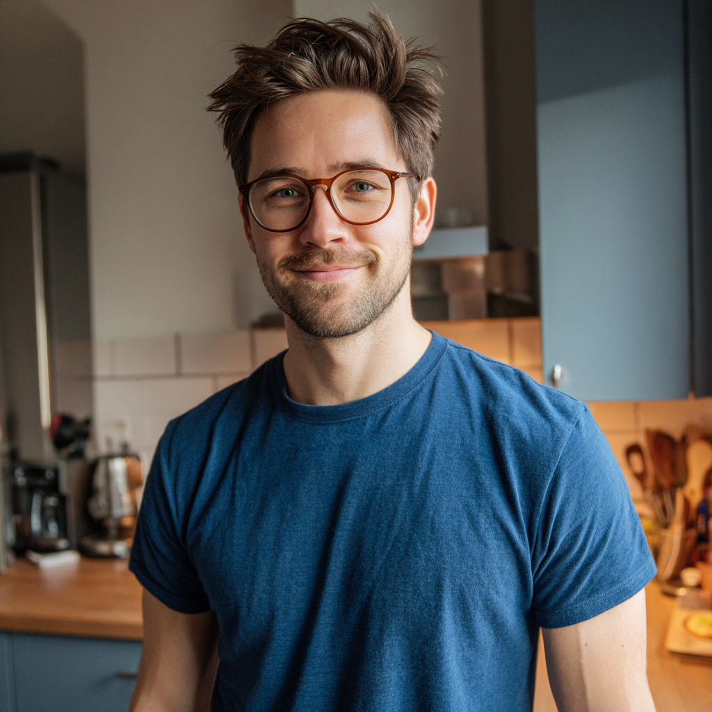 A smiling man standing in a kitchen | Source: Midjourney