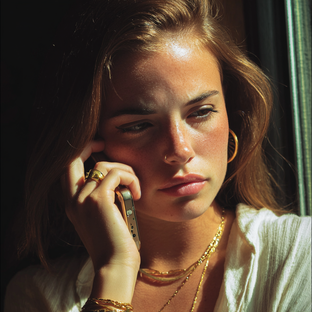 A woman talking on a phone | Source: Midjourney