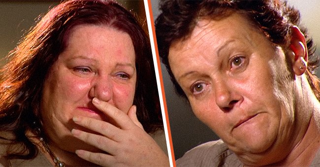 Megs Clinton Parker, con los ojos llorosos [Izquierda]; Una Sandy Dawkins profundamente alterada. [Derecha] | Foto: YouTube.com/60 Minutes Australia