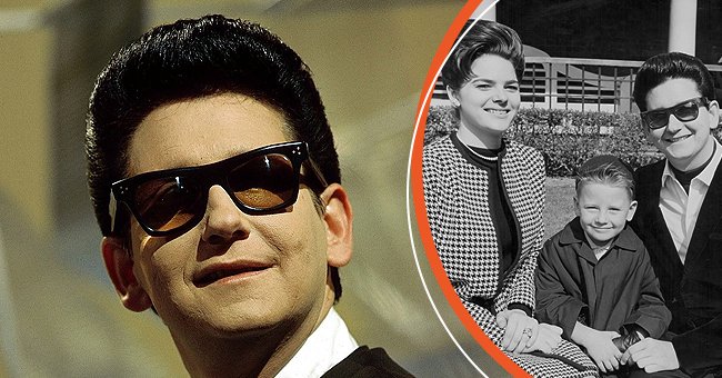 American singer, guitarist and musician Roy Orbison (1936-1988) performs on 'Thank Your Lucky Stars' television show for ABC Weekend Television [left]. Portrait of musician Roy Orbison, with his wife Claudette and son Roy Jr, in the gardens at Dolphin Square, London, April 9th 1964 [right] | Photo: Getty Images
