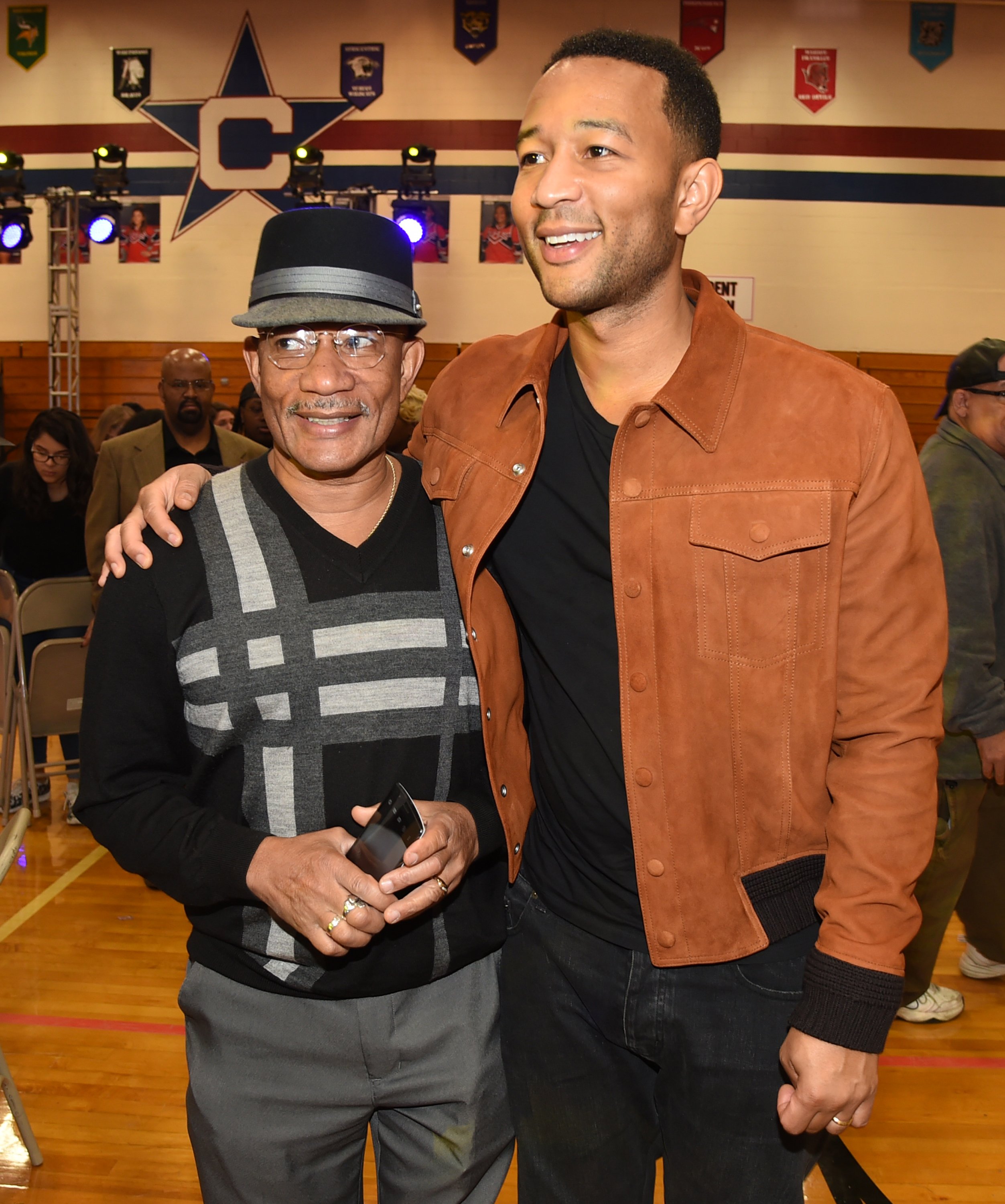 John Legend and his father Ronald Stephens are pictured at the AXE Senior Orientation Ohio | Source: Getty Images