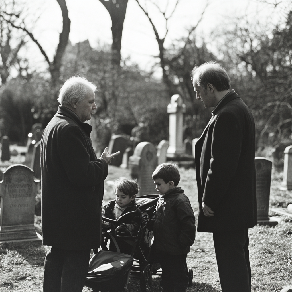 Two men talking at a graveyard | Source: Midjourney