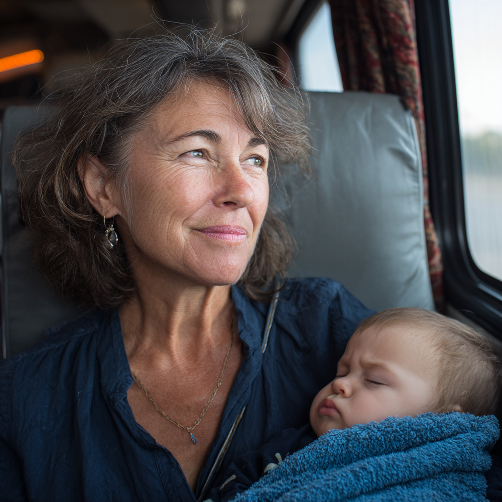 A relieved older woman holding her grandson | Source: Midjourney