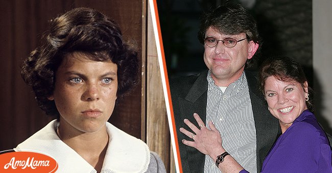 Erin Moran in "Happy Days" on March 18, 1975 [left]. Moran and her husband Steven Fleischmann on May 6, 2008 in North Hollywood, California [right] | Photo: Getty Images