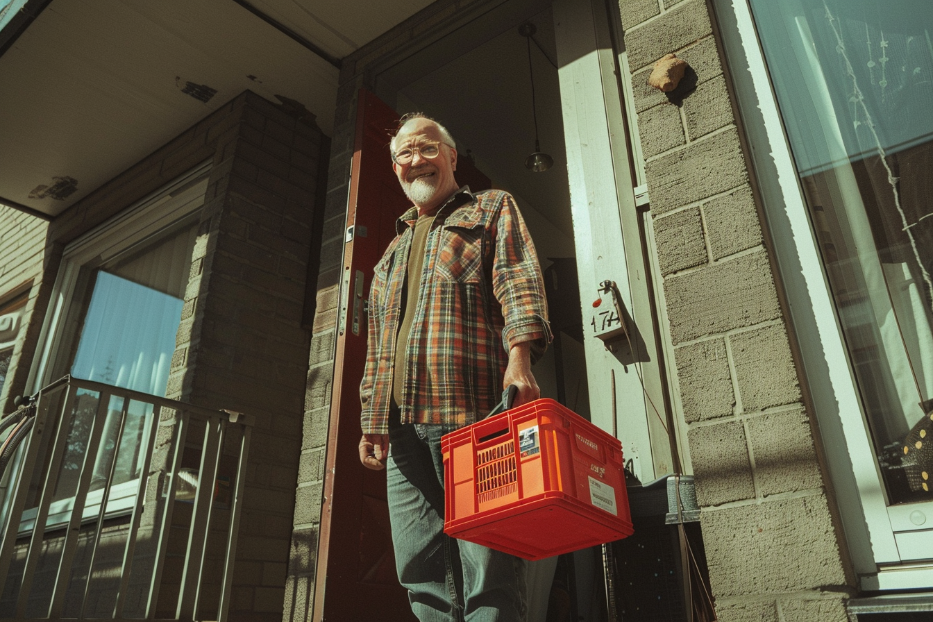 An old man carrying a toolbox | Source: Midjourney