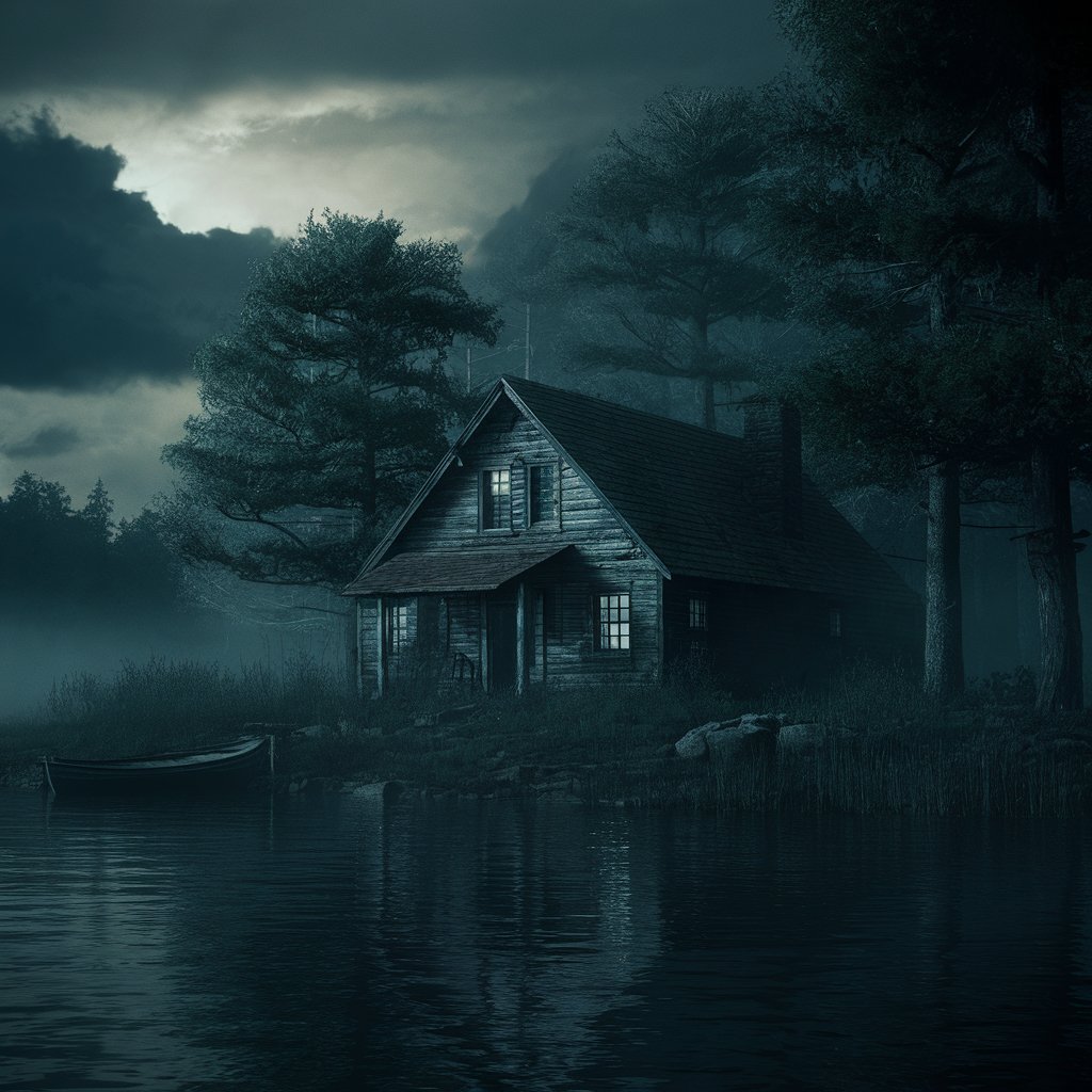 A cabin beside a lake, bathed in early morning light | Source: Midjourney