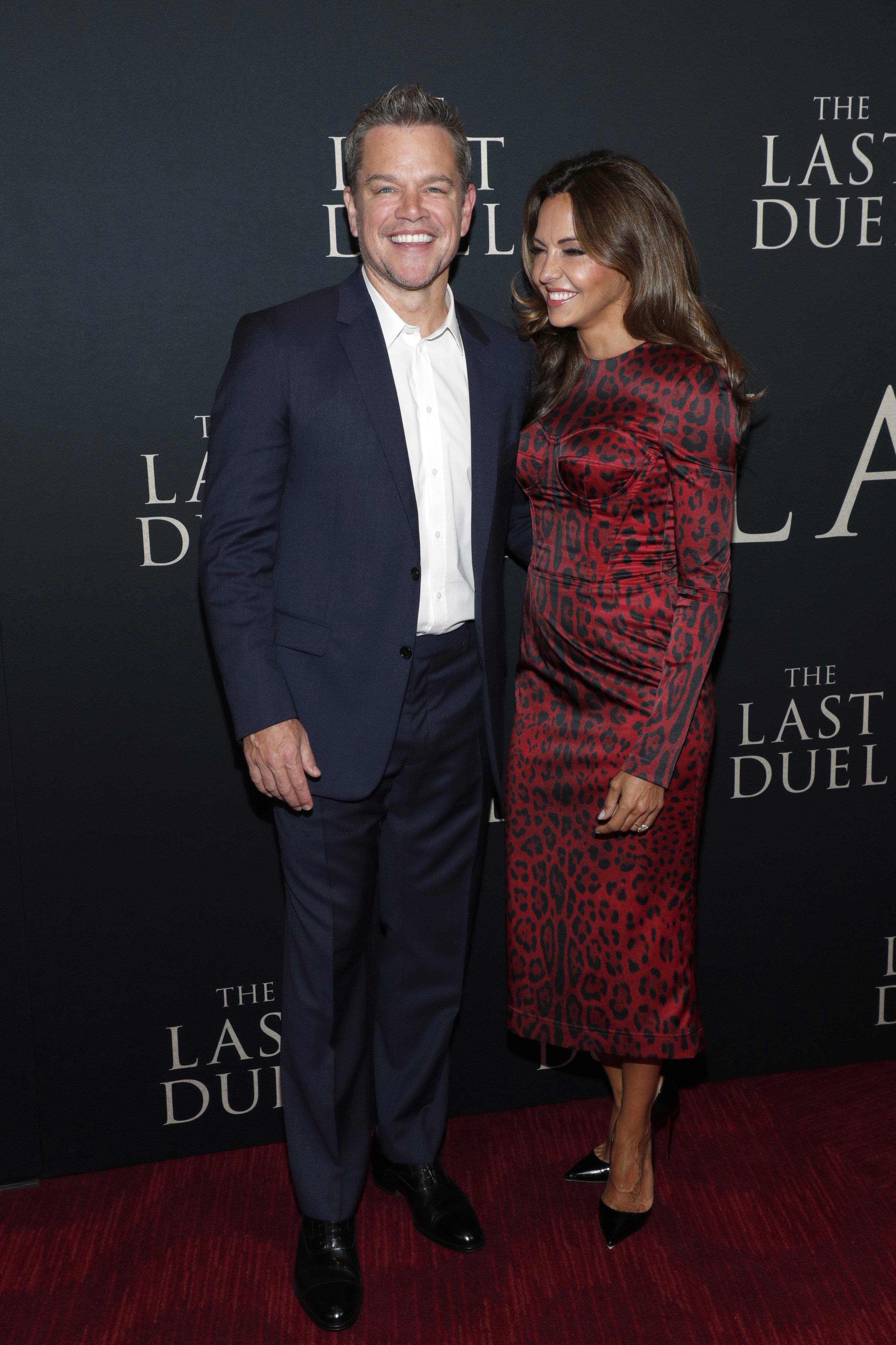 Matt Damon and Luciana Barroso during The Last Duel New York Premiere on October 09, 2021 in New York City. | Source: Getty Images