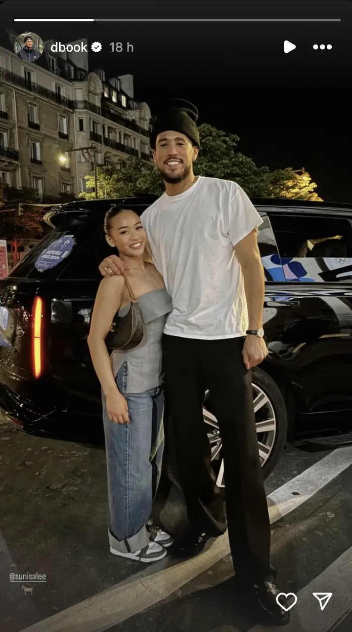 Sunisa Lee and Devin Booker spotted together, as seen in the latter's Instagram story | Source: Instagram/dbook