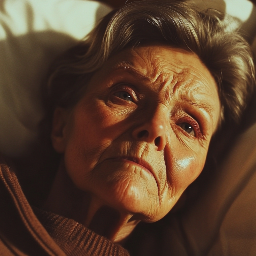 A teary-eyed older woman | Source: Midjourney