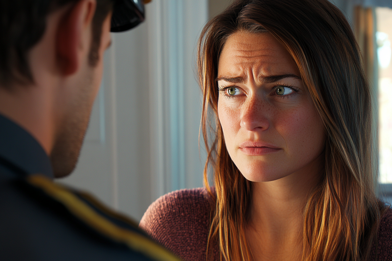 A woman talking to a police officer | Source: Midjourney