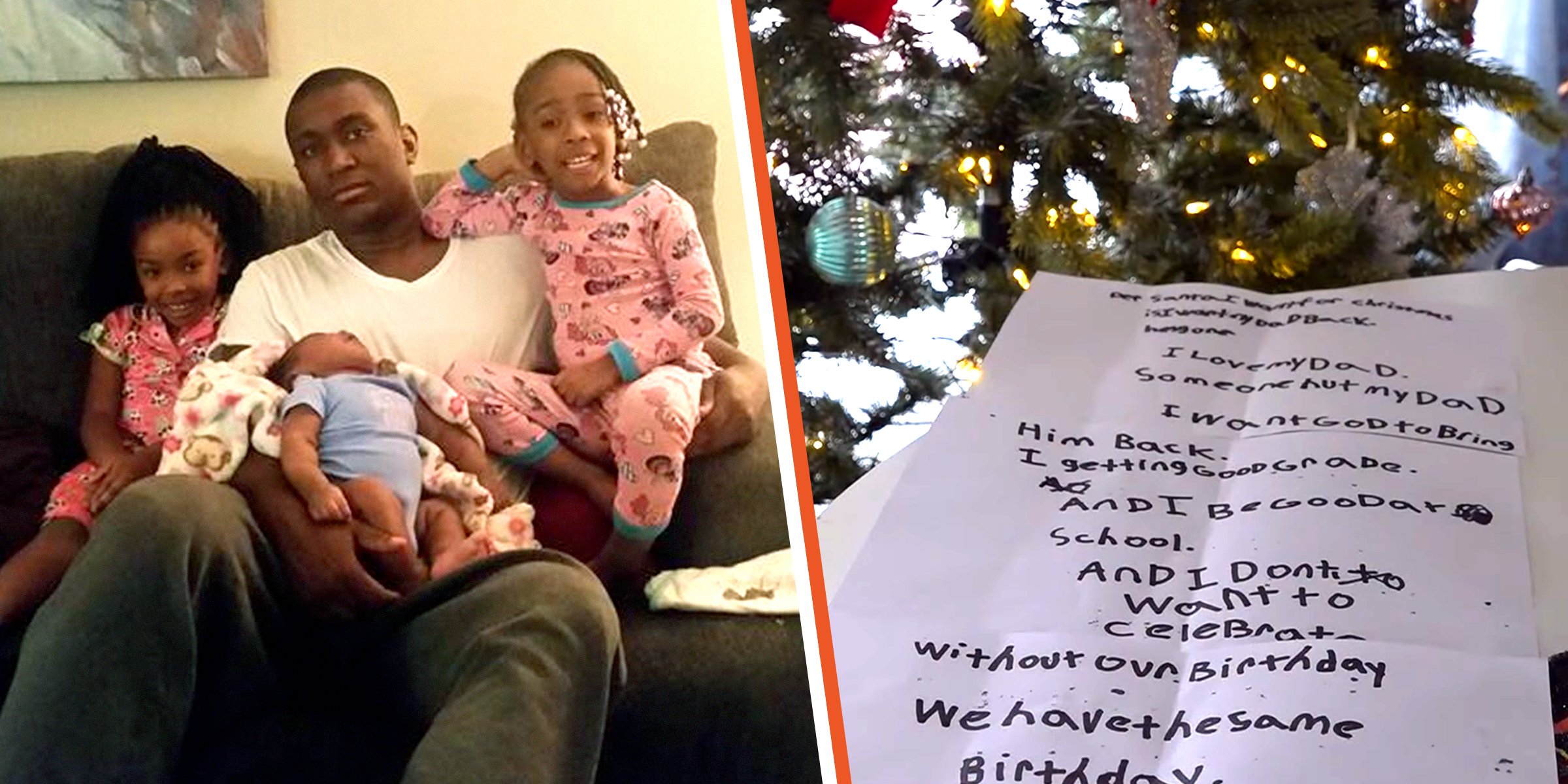 Joshua Mitchell with his daughters | Sa'Raya's letter to Santa | Source: youtube.com/11Alive | facebook.com/joshua.mitchell.90663