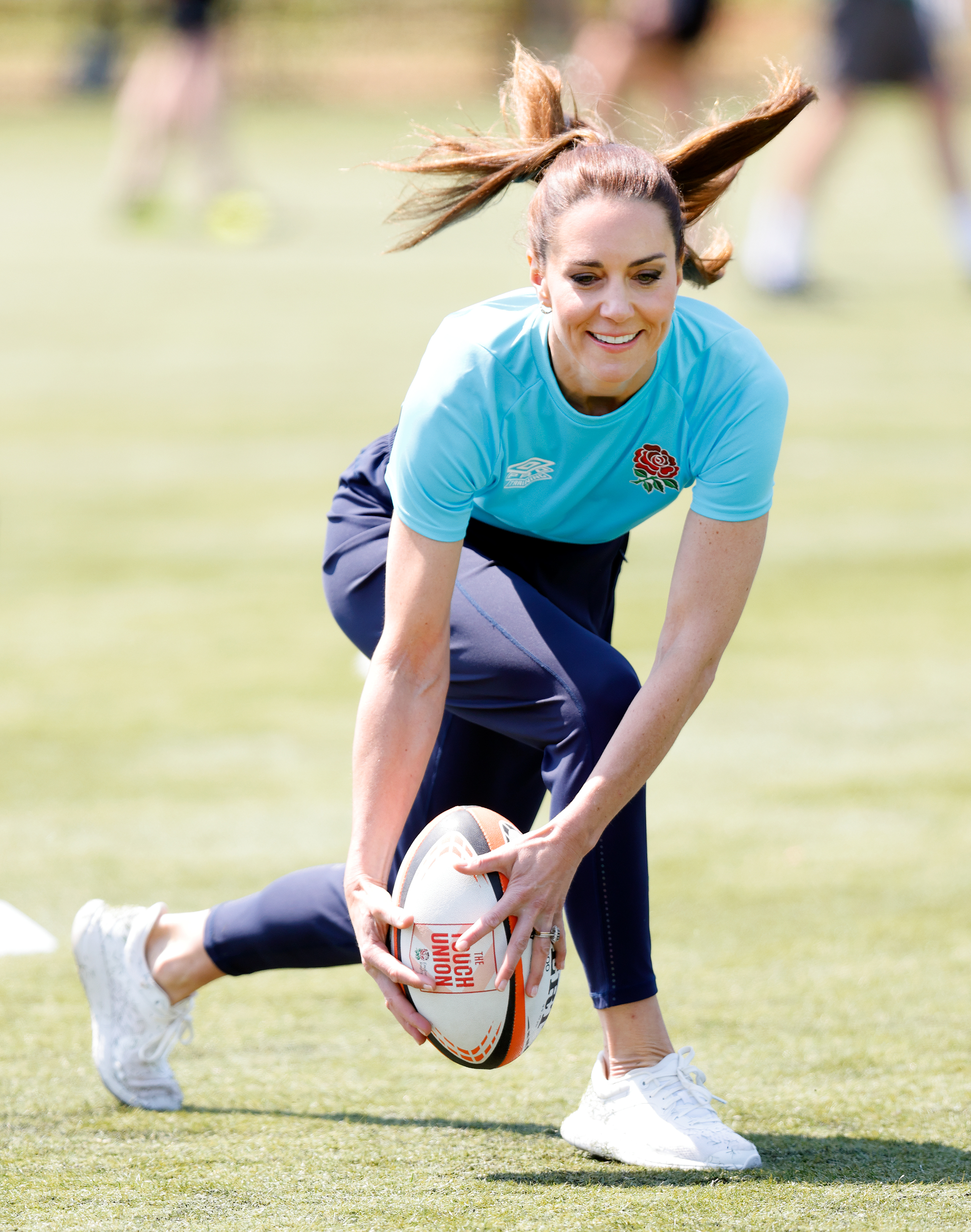 Princess Catherine playing rugby during her visit to the Maidenhead Rugby Club in Maidenhead, England on June 7, 2023 | Source: Getty Images