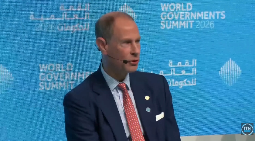 Prince Edward speaks on stage at the World Governments Summit in Dubai in a video dated February 3, 2026. | Source: YouTube/ITN Now