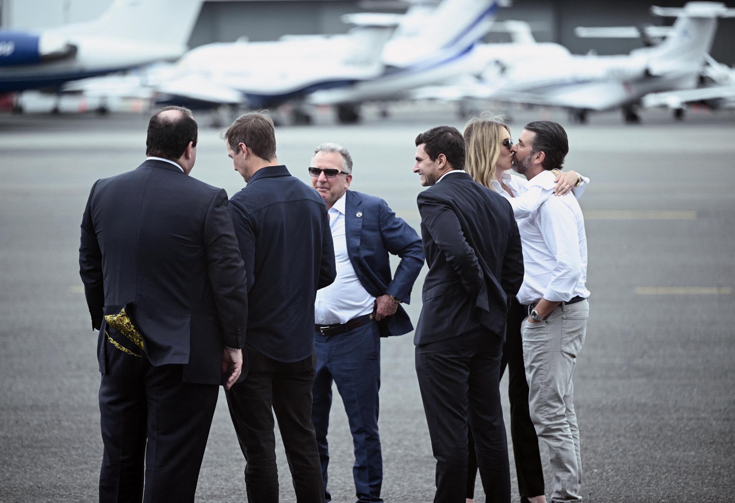 Bettina Anderson and Donald Trump Jr. in Teterboro, New Jersey, on July 13, 2025. | Source: Getty Images