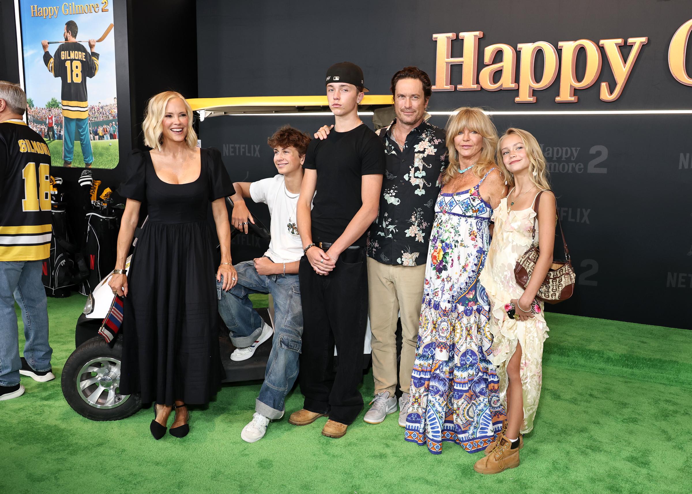Erinn Bartlett and Goldie Hawn with Wilder, Bodhi, Oliver, and Rio Laura Hudson attend Netflix's "Happy Gilmore 2" New York Premiere at Jazz at Lincoln Center on July 21, 2025 in New York City | Source: Getty Images