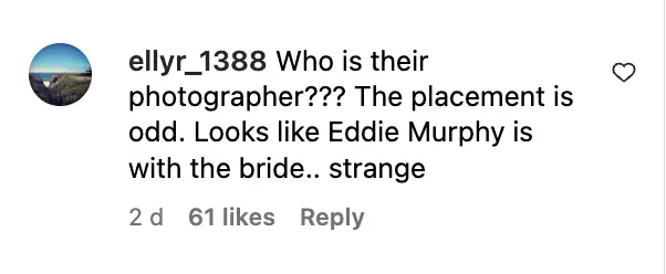 A comment on Carly Fink and Myles Murphy’s wedding photo. | Source: Instagram/ people