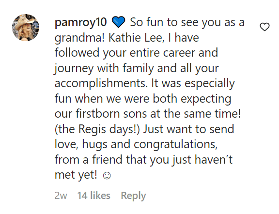 A fan's comment on Kathie Lee Gifford's post with her grandson, Frank Gifford Jr., on September 23, 2022 | Source: Instagram/kathielgifford