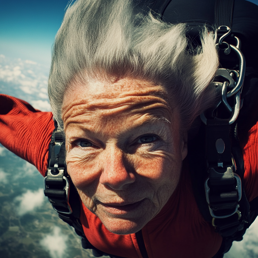 An old woman skydiving | Source: Midjourney