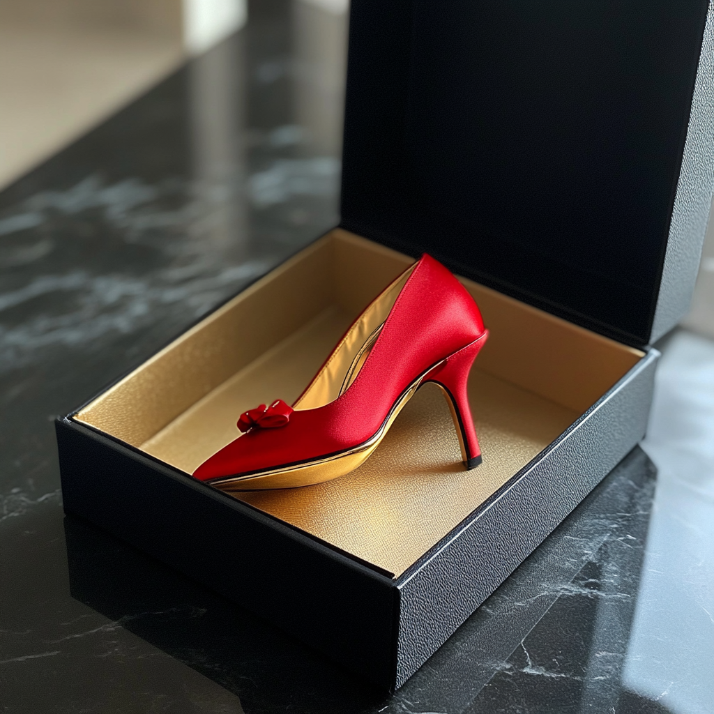 Red heel in a black box | Source: Midjourney