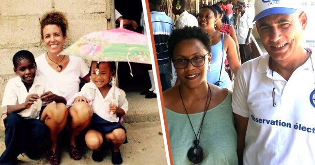 A woman who discovered she was part black sits next to two children [left] A man who discovered he had a child decades later stands next to his wife [right] | Photo: facebook.com/philippe.f.aime  facebook.com/rhonda.lux 