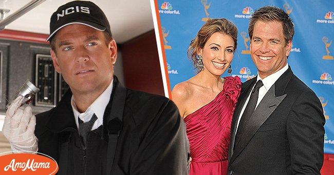 Michael Weatherly on the set of "NCIS" on August 28, 2014 (left), Michael Weatherly and Bojana Jankovic at the 62nd Annual Primetime Emmy Awards in Los Angeles (right) | Photo: Getty Images