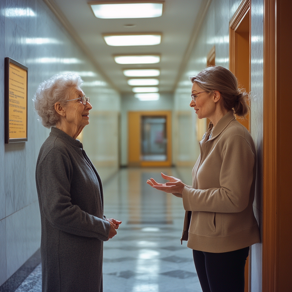 An older woman talking to her neighbor | Source: Midjourney