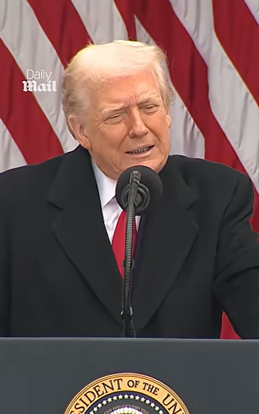President Donald Trump gives a speech after the Turkey Pardon ceremony, as seen from a video post dated November 25, 2025. | Source: YouTube/DailyMailWorld
