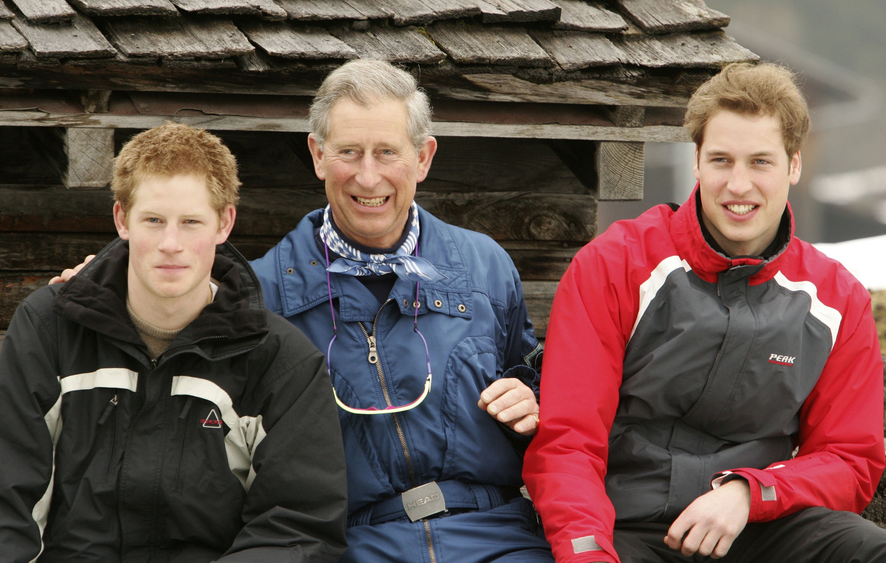 Prince Harry, Prince Charles, and Prince William during the Royal Family's ski break at Klosters on March 31, 2005, in Switzerland | Source: Getty Images