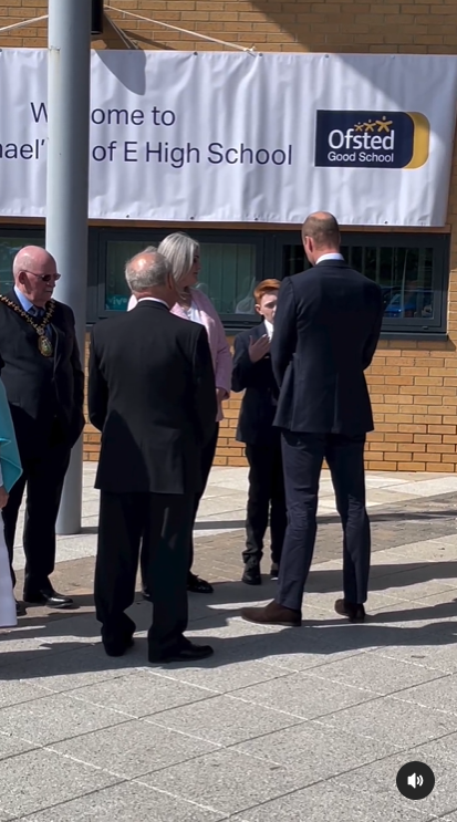 A screenshot of Freddie Hadley talking with Prince William during the Royal visit to St. Michael's Church of England School on April 25, 2024, in Birmingham, England. | Source: Instagram/sperrypeoplemag