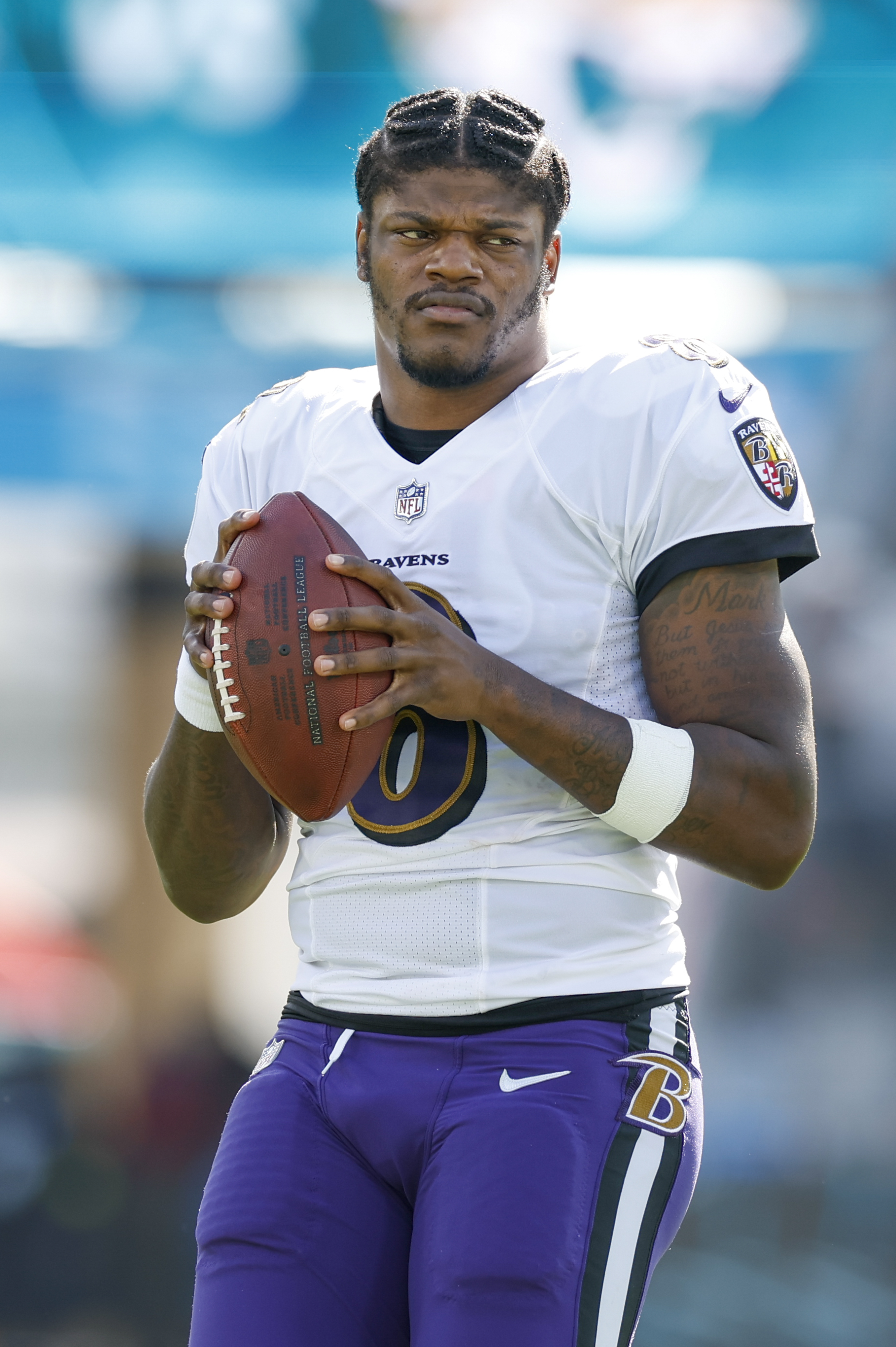 Lamar Jackson at the game between the Baltimore Ravens and the Jacksonville Jaguars on November 27, 2022, at TIAA Bank Field in Jacksonville, Florida. | Source: Getty Images