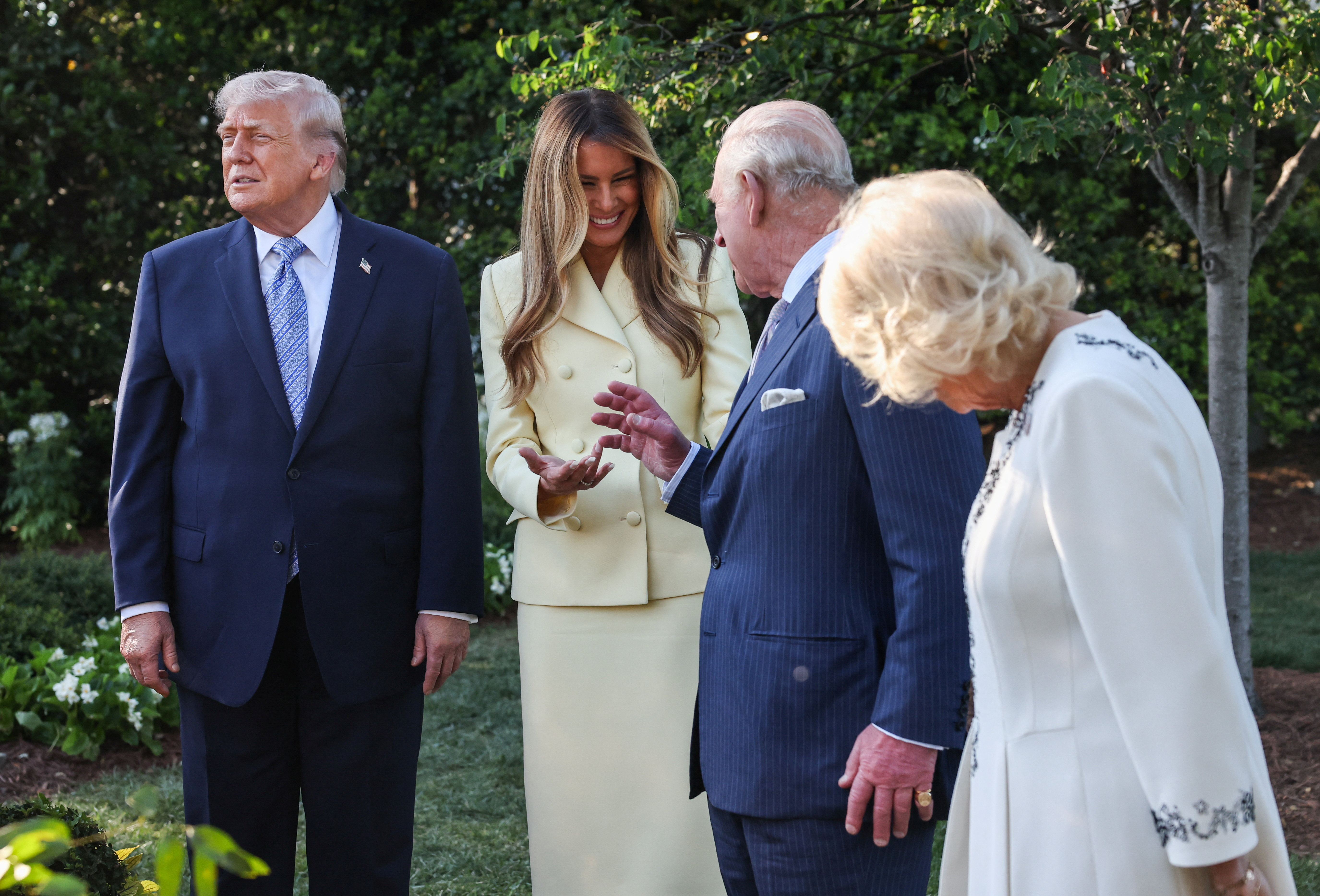 President Donald Trump, King Charles III and First Lady Melania Trump on day one of the State Visit of King Charles III and Queen Camilla on April 27, 2026 in Washington, DC. | Source: Getty Images