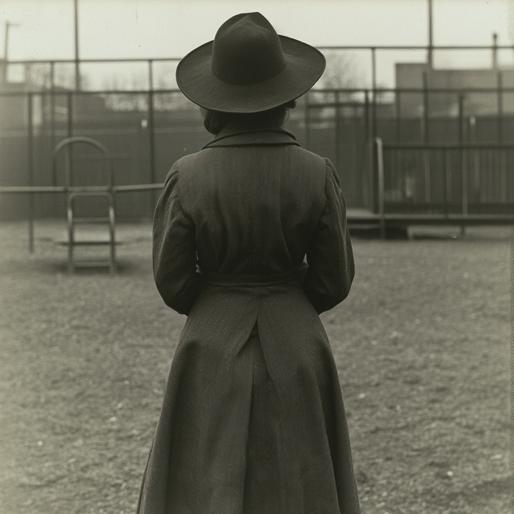 A woman, face hidden, heading towards the schools playground | Source: Midjourney