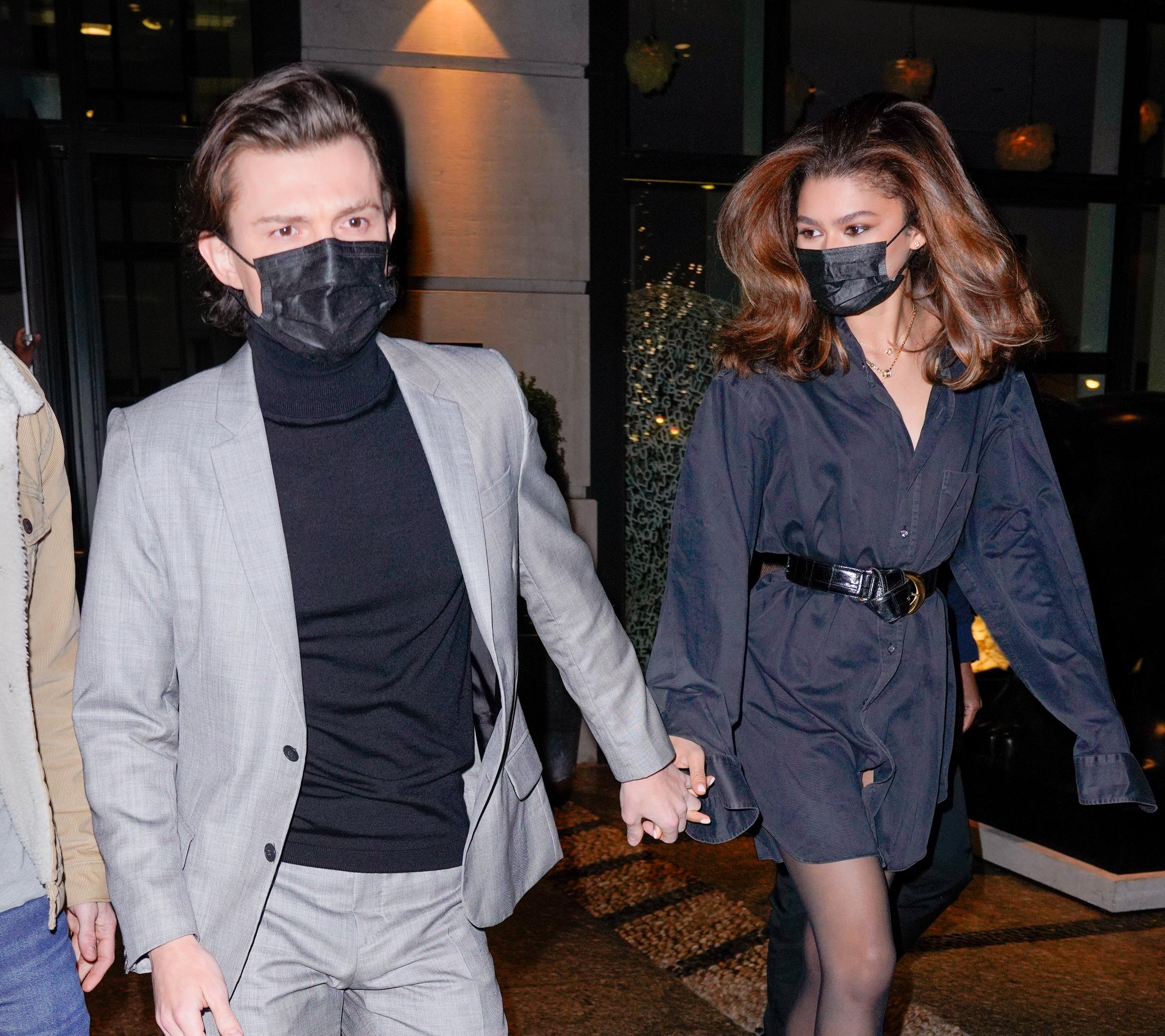 Tom Holland and Zendaya are seen departing their hotel in New York City on February 16, 2022. | Source: Getty Images