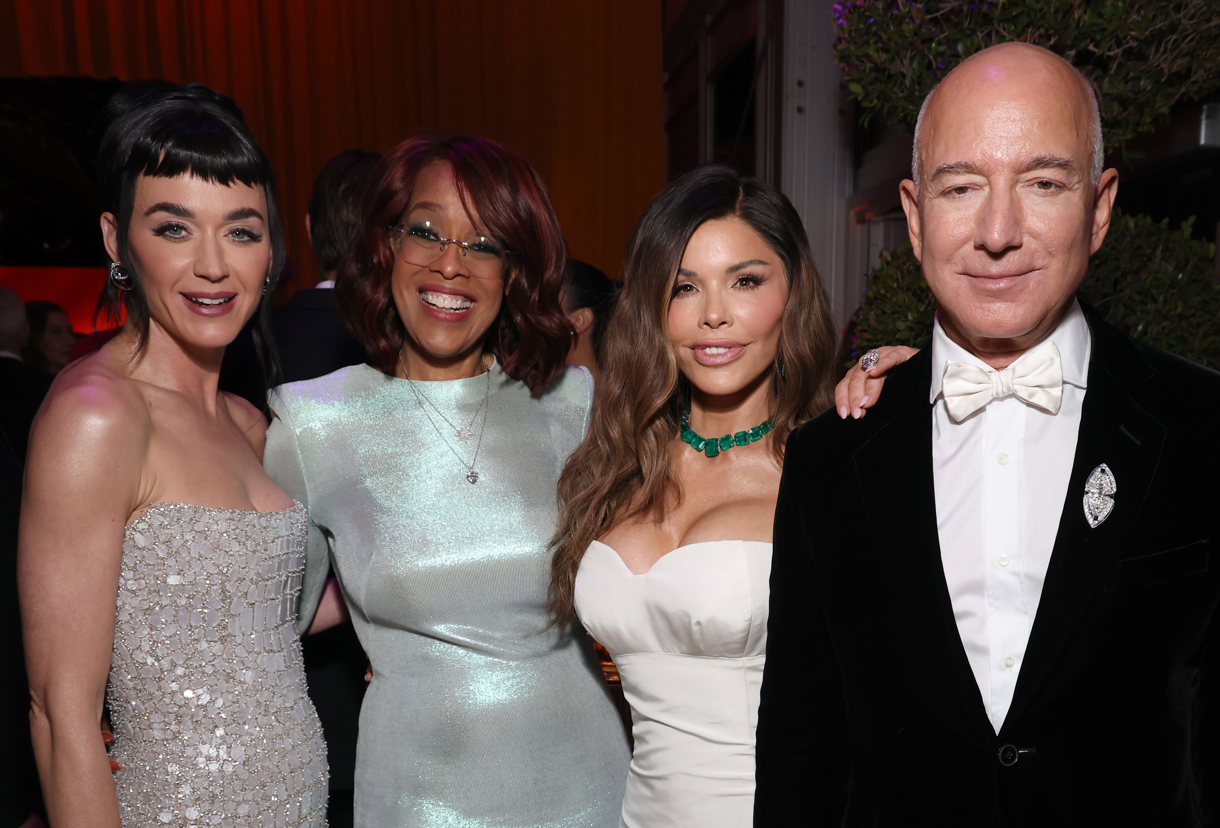 Katy Perry, Gayle King, Lauren Sánchez, and Jeff Bezos are seen on March 2, 2025, in Beverly Hills, California | Source: Getty Images