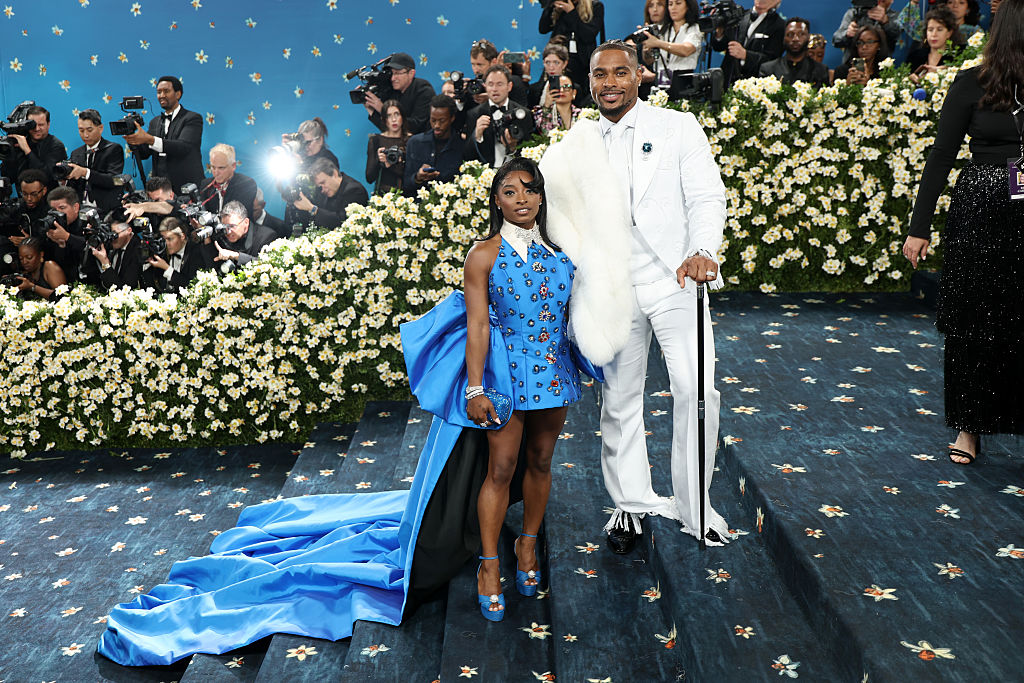 Simone Biles and Jonathan Owens are giving couple goals at the Met Gala celebrating "Superfine: Tailoring Black Style" on May 5, 2025.