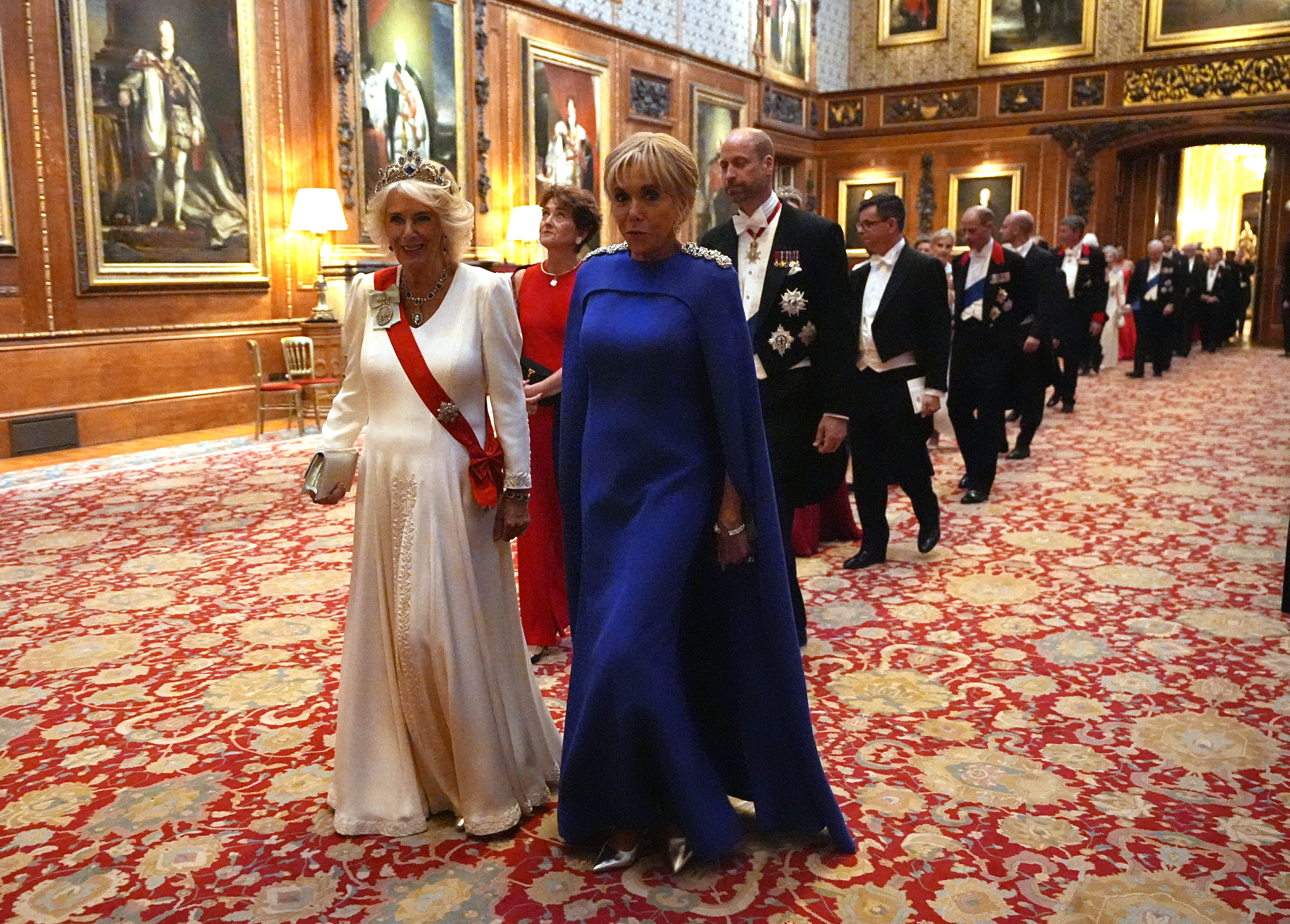 Queen Camilla and Brigitte Macron at the State Banquet at Windsor Castle on July 8, 2025, in England. | Source: Getty Images
