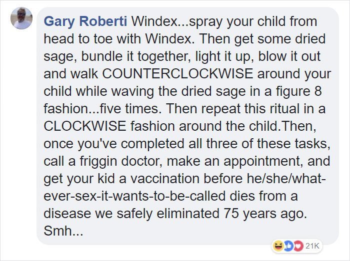 The replies took a humorous turn. Image credit: Facebook/Natural Health Anti-Vaxx Community